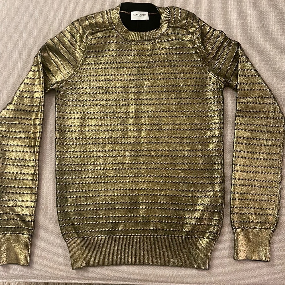 Saint Laurent Paris . New! Stylish women's jumper covered with shiny bronze